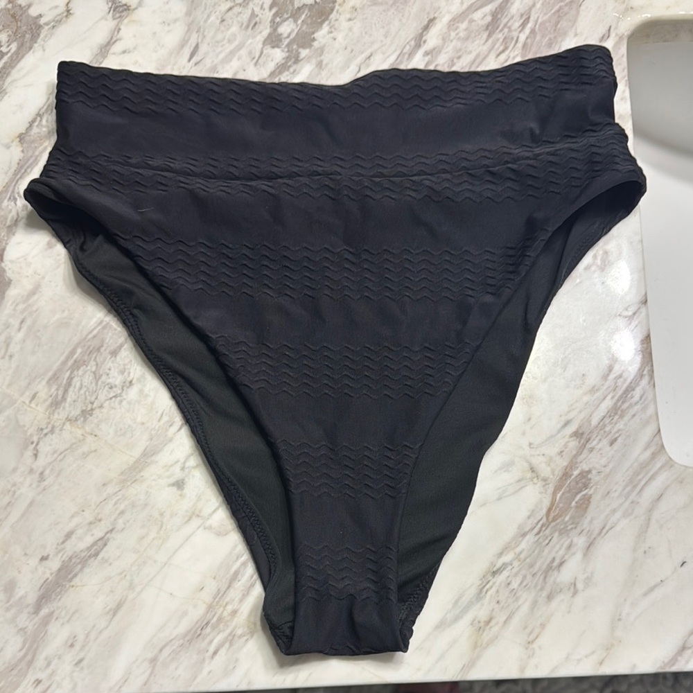 Aerie high cut cheeky swim bikini bottoms black squiggly lines medium